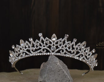 Hochzeit Tiara Kristalle Silber Krone Braut Brautschmuck Kopf Haar Strass Diamant Diadem