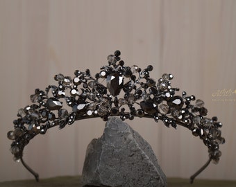 Wedding Tiara Crystals Crown Bride Bridal Accessories Head Hair Rhinestone Diamond Black Diadem