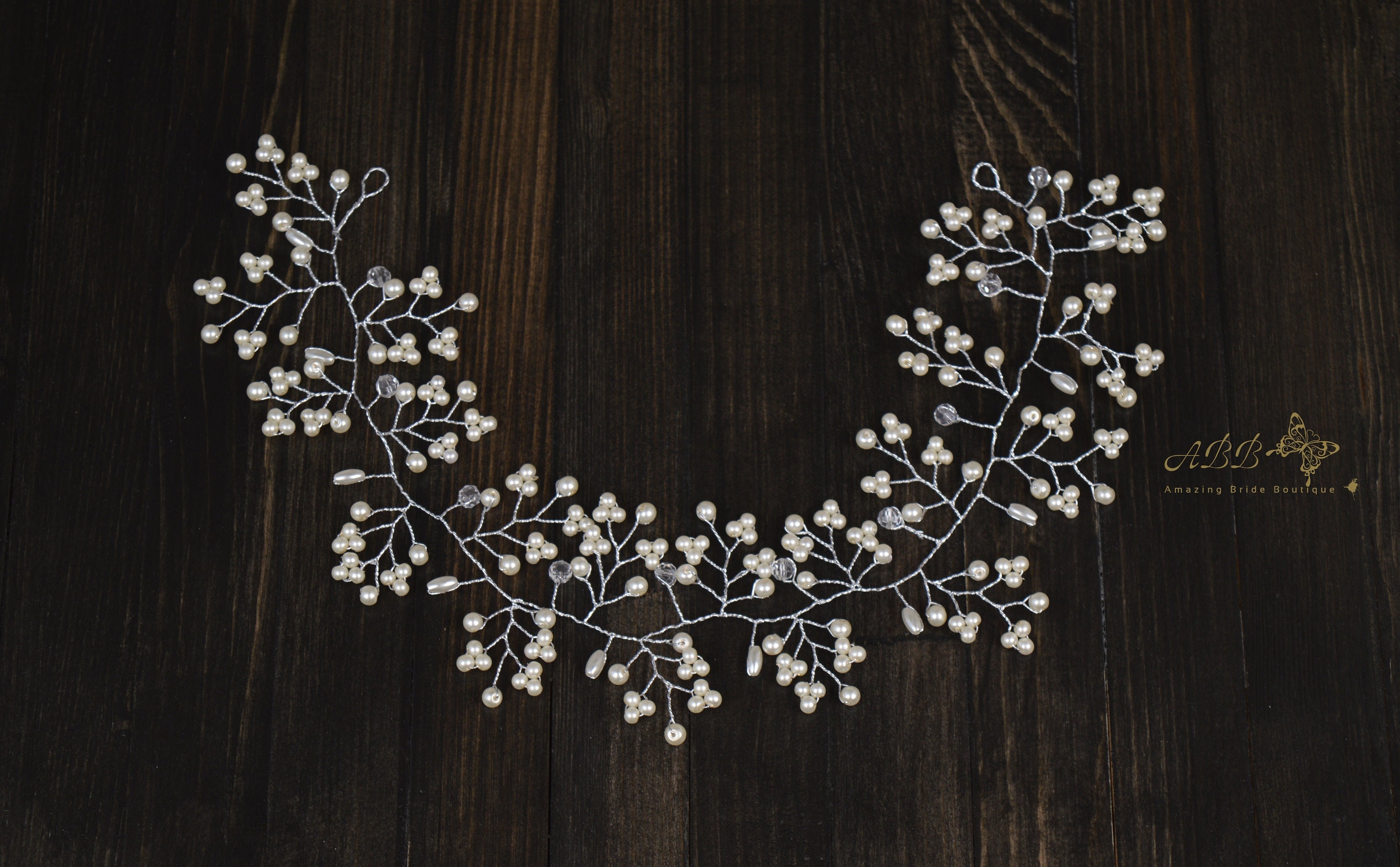 Wedding Vine Comb Wreath Hairpin Crystals Silver Pearl Bride Bridal Accessories Head Hair Rhinestone