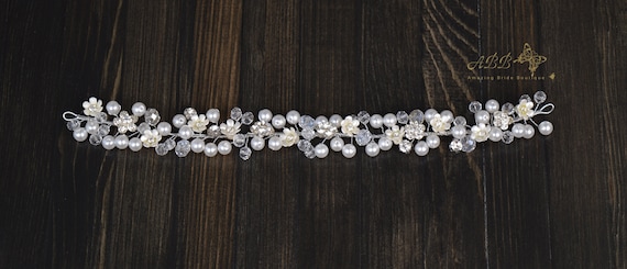 Wedding Vine Comb Wreath Hairpin Crystals Silver Pearl Bride  display picture 3