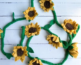 1 ghirlanda di girasoli in feltro - 6 piedi / decorazione di girasole, pianta di girasole, ghirlanda di feltro, decorazione autunnale, fiori di feltro, pezzi di feltro