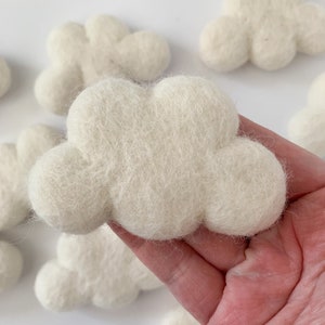 1 Cream Felt Cloud 8x5cm | cloud garland, felt clouds, cloud decor, cloud mobile, sensory play, sensory kits, sensory toys, wool cloud