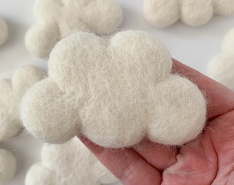 1 Cream Felt Cloud 8x5cm | cloud garland, felt clouds, cloud decor, cloud mobile, sensory play, sensory kits, sensory toys, wool cloud