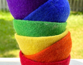 Primary Rainbow Felt Bowl Set Of 6 | Color Sorting, Flisat Table, Montessori, Reggio, Waldorf, Toddler Toys, Preschool Toys, Flisat Insert