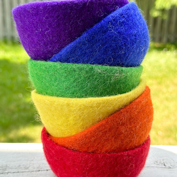 Primary Rainbow Felt Bowl Set Of 6 | Color Sorting, Flisat Table, Montessori, Reggio, Waldorf, Toddler Toys, Preschool Toys, Flisat Insert