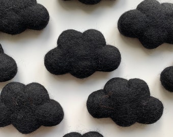 1 Felt Black Felt Cloud - 8cm | cloud garland, felt clouds, cloud decor, cloud mobile, sensory play, sensory kits, sensory toys, wool cloud