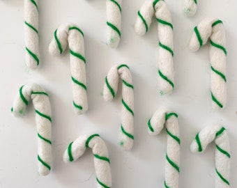 1 White With Green Stripes Candy Cane - 7cm