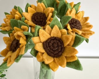 1 Girasole in feltro con gambo - 37 cm / decorazione girasole, pianta di girasole, gioco sensoriale, contenitore sensoriale, fiori in feltro, pezzi in feltro, ritagli in feltro