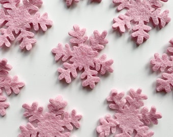 1 Thin Pink Snowflake Cutout - Stiff Felt