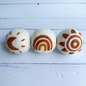Set Of 3 Boho Design Felt Dryer Balls- 8cm | Eco Dryer Ball, Laundry Ball, Laundry, Essential Oils, Earth Friendly, Zero Waste