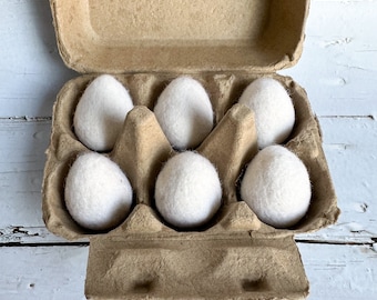 Half A Dozen White Felt Eggs - 4cm | Farm Fresh Eggs, Easter Egg, Felt Toys, Sensory Play, Easter Decor, Flint Table, Play Food