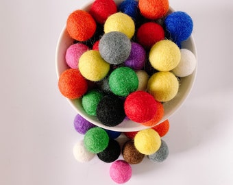 55 Felt Ball Bundle (2cm) 5 of each colour: Red, Orange, Yellow, Green, Blue, Purple, Pink, White, Black, Grey, Brown