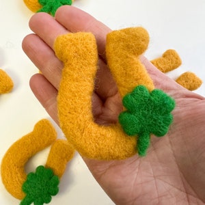 1 Felted St. Patrick&#39;s Day Golden Horseshoe With Green Shamrock | St. Patrick’s Day Decor, Shamrock, Horseshoe, Lucky