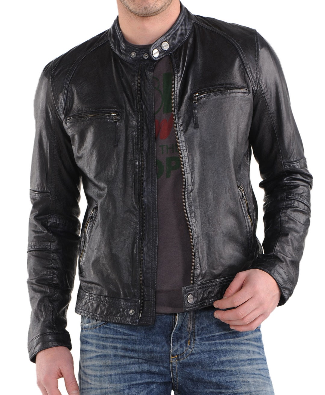 High Glamor Men's Leather Jacket Stylish Handmade - Etsy