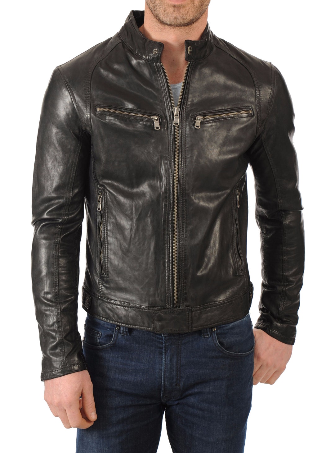 High Glamor Men's Leather Jacket Stylish Handmade - Etsy