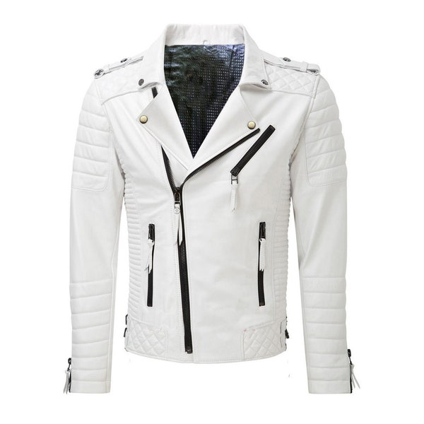 White Leather Jacket - Etsy