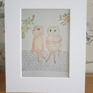 Mog & Dog 'Catching Up' Mounted Giclee Print Cat and Dog gift picture wall art