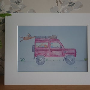 Mog & Dog &#39;Wait for me!&#39; Mounted Giclee Print Cat and Dog Land Rover Defender gift picture art