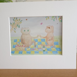Mog & Dog 'Picnic in the Park' Mounted Giclee Print cat and dog picture print art