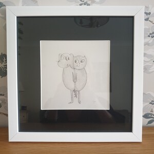 Mog & Dog 'Friends for Life' White Framed Mounted Giclee Print Cat and Dog lover present picture sketch