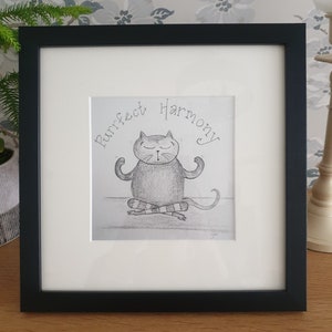 Mog & Dog 'Purrfect Harmony' Black Framed Mounted Giclee Print Cat Lover Yoga Picture art gift
