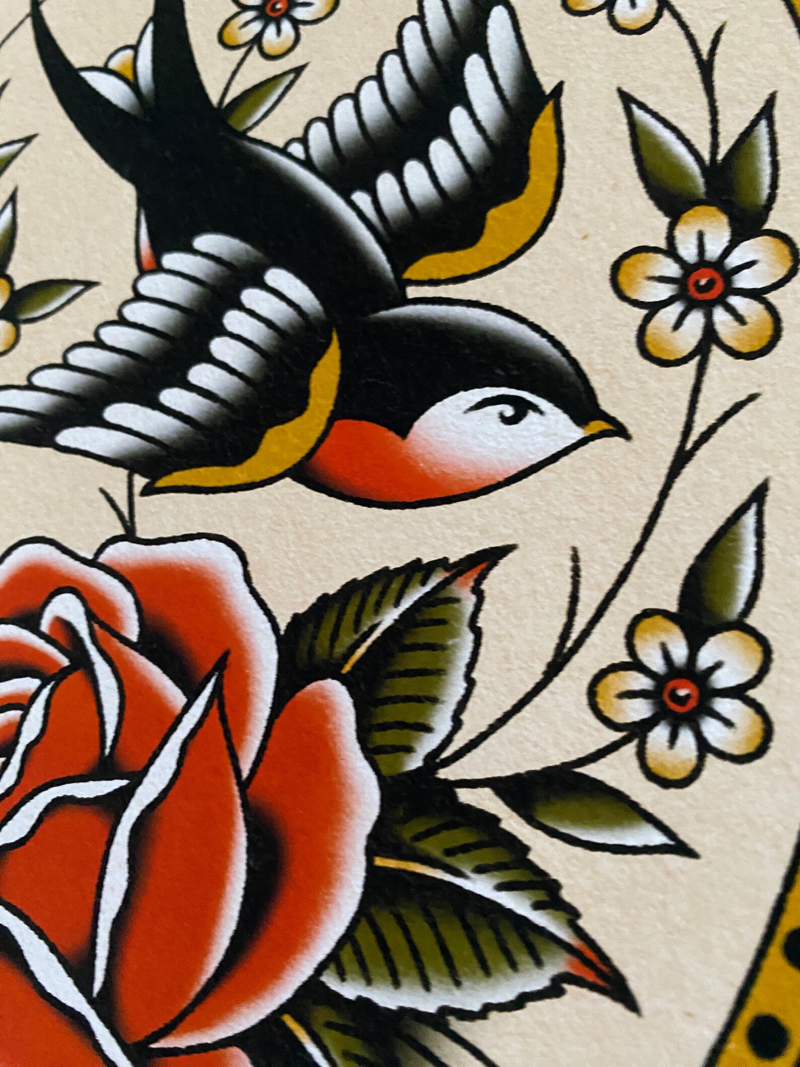 Swallow With Flowers Traditional Tattoo Flash Art Print - Etsy