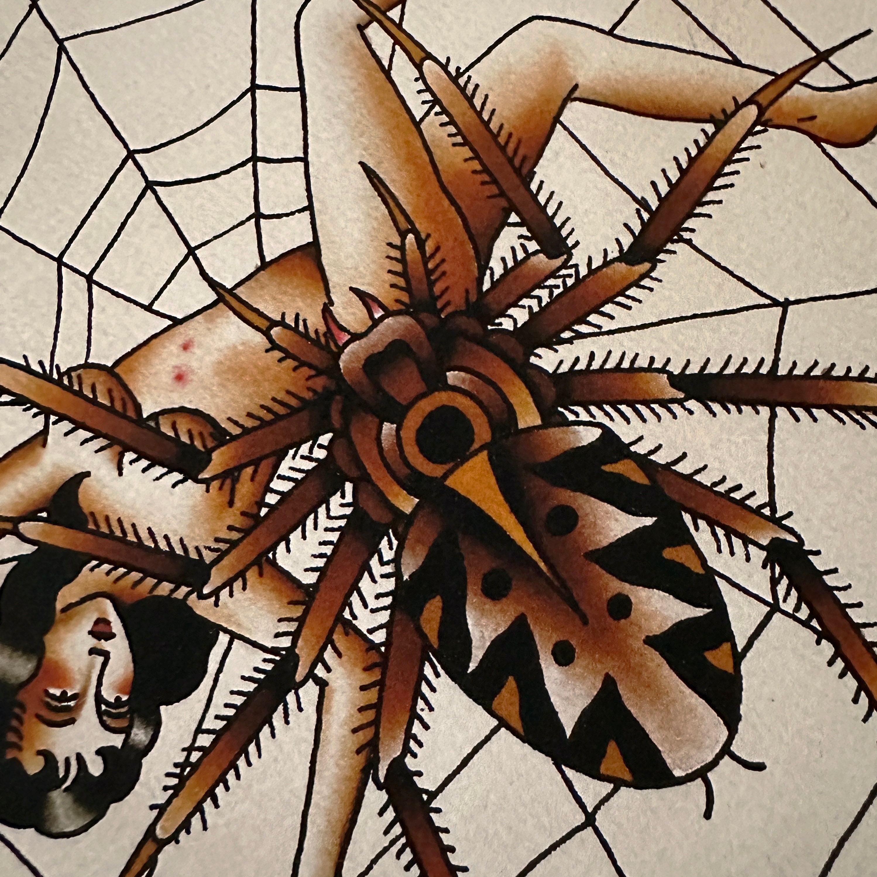 Lady With Spider Traditional Tattoo Flash Art Print - Etsy