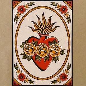Tatuagem tradicional de sagrado coração com flash art print