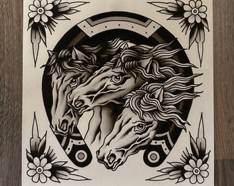 Pharaoh’s Horses Traditional Tattoo Flash Art Print