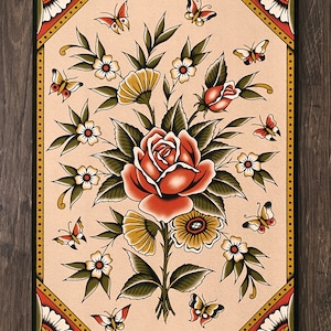 Field flowers Traditional Tattoo Flash Art Print
