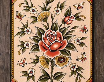 Field flowers Traditional Tattoo Flash Art Print