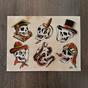Skulls Traditional Tattoo Flash Set Art Print