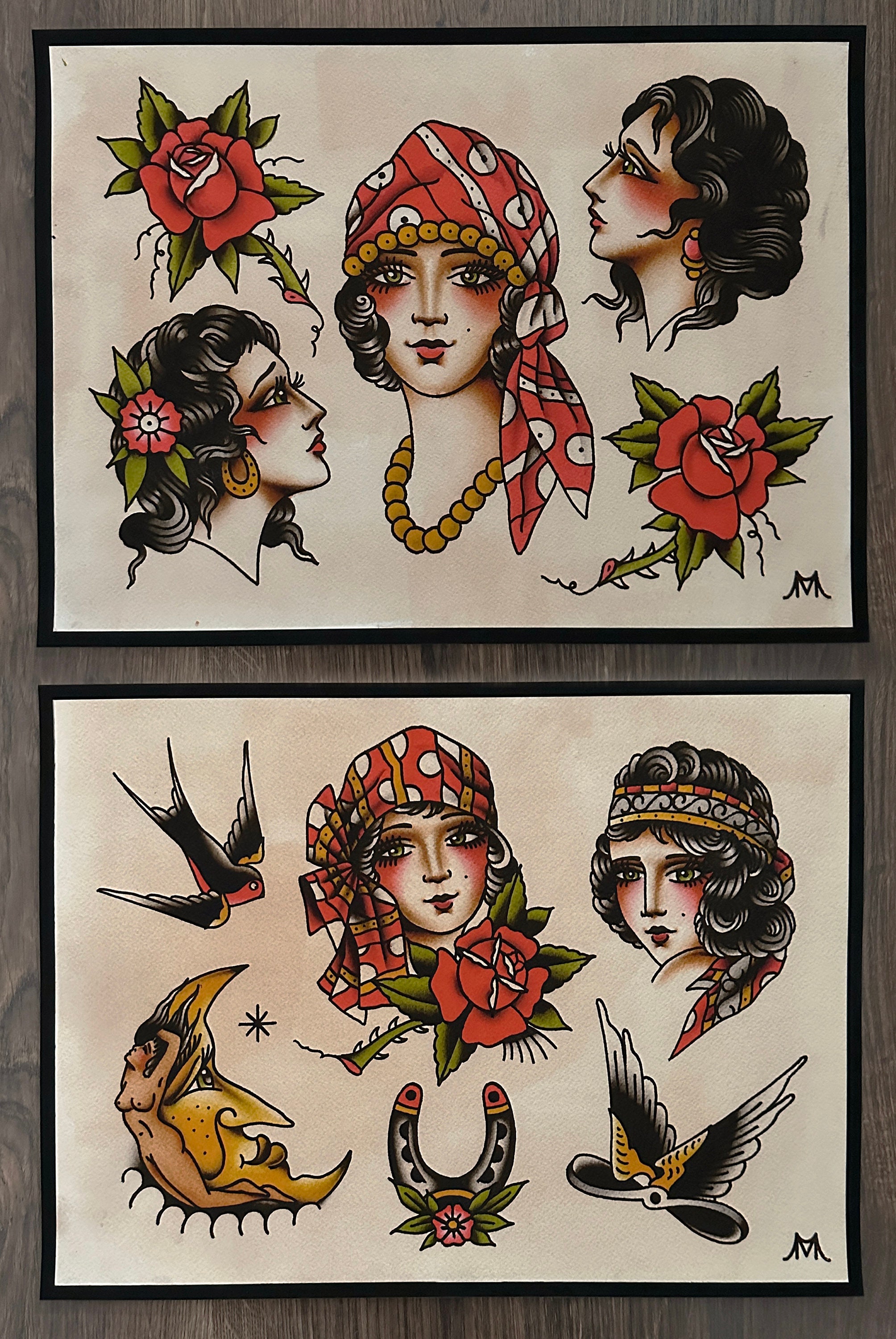 Ladies Set of 2 Traditional Tattoo Flash Art Prints Etsy