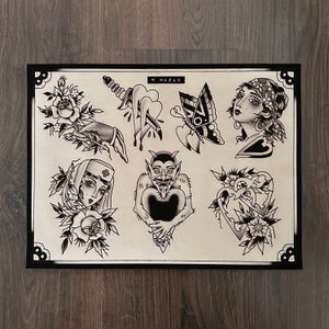 Hearts Traditional Tattoo Flash Art Print