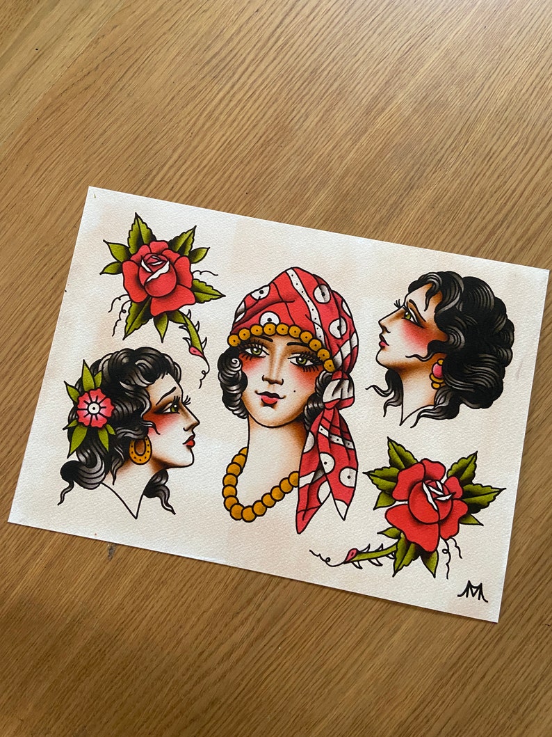 Ladies Set of 2 Traditional Tattoo Flash Art Prints - Etsy