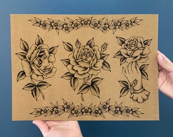 Yellow Roses Traditional Tattoo Flash Art Print - Etsy