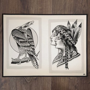 Ureinwohner Traditionelles Tattoo Flash Kunstdruck Gemälde Illustration