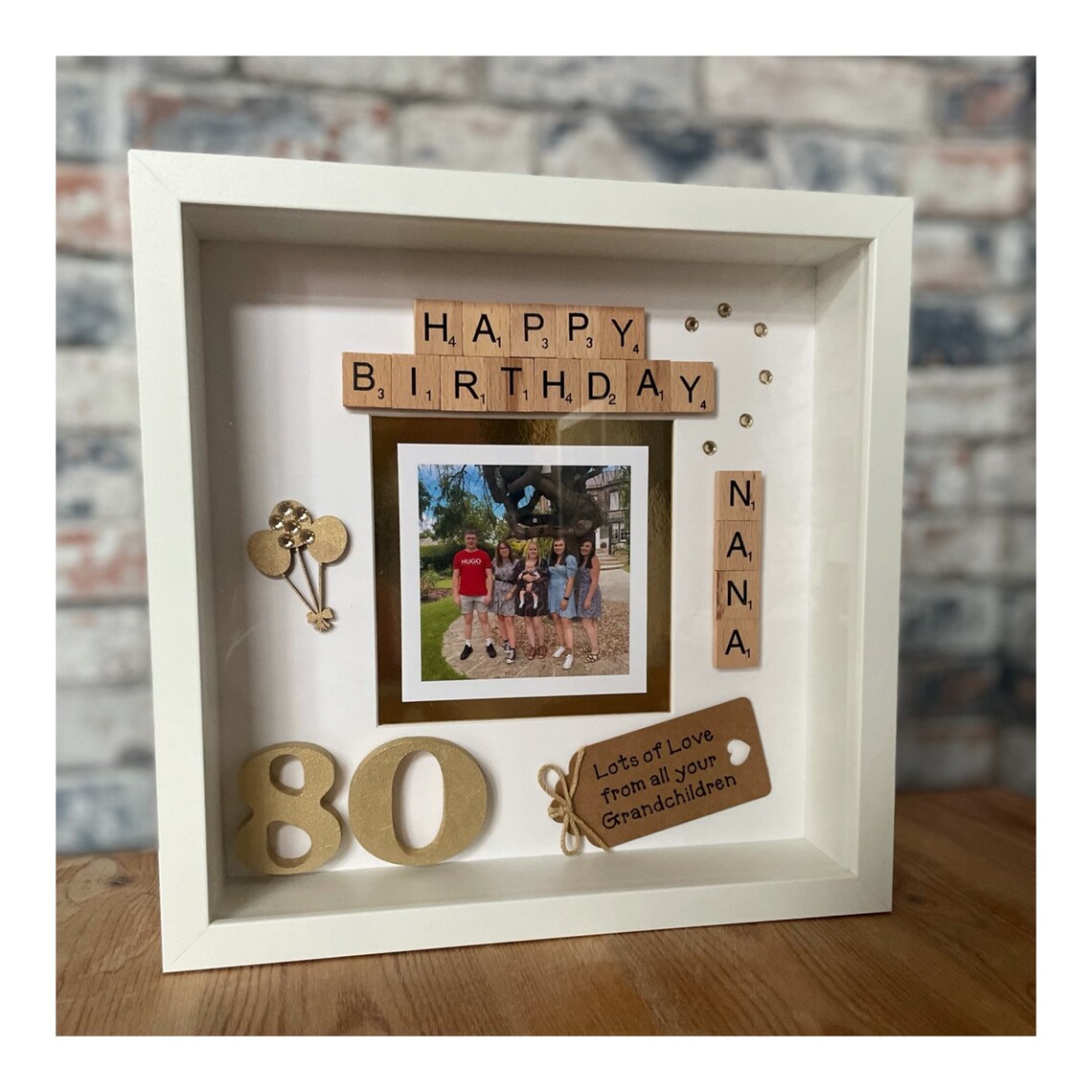 80th Birthday Personalised Photo Frame Scrabble Letters Etsy