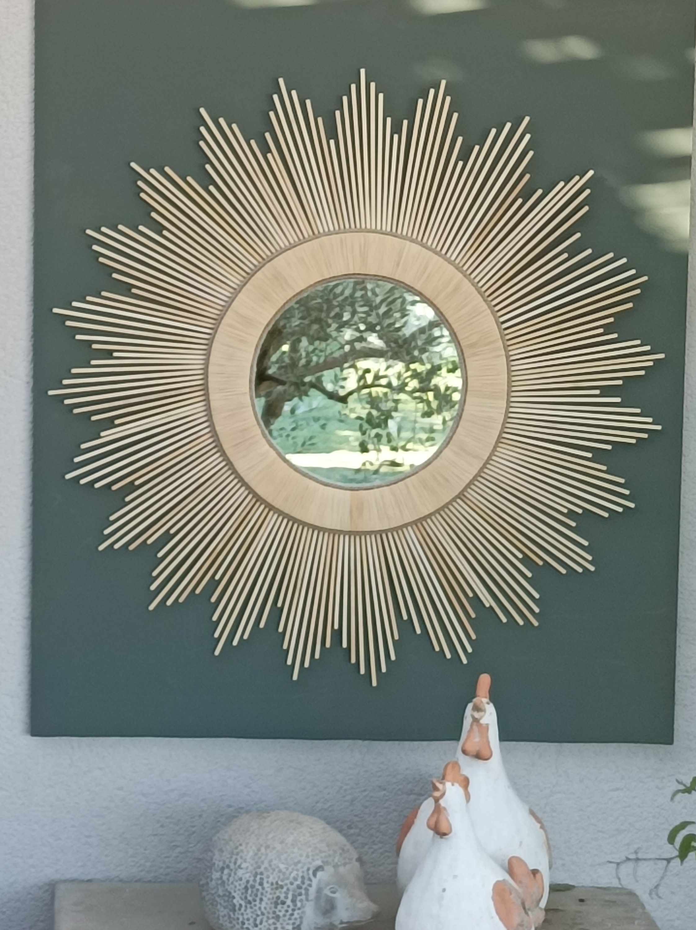 Miroir Mural Décoratif En Bois 74x43 Cm - Cadre Bois Marron, Crochet Inclus