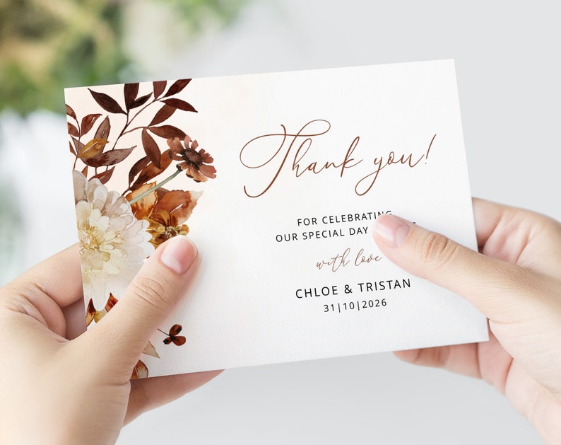 CHLOE Autumn Thank You Card Template, Fall Wedding Thank You Card, Printable Thank You Note, Wedding Editable Template, Instant Download image 2