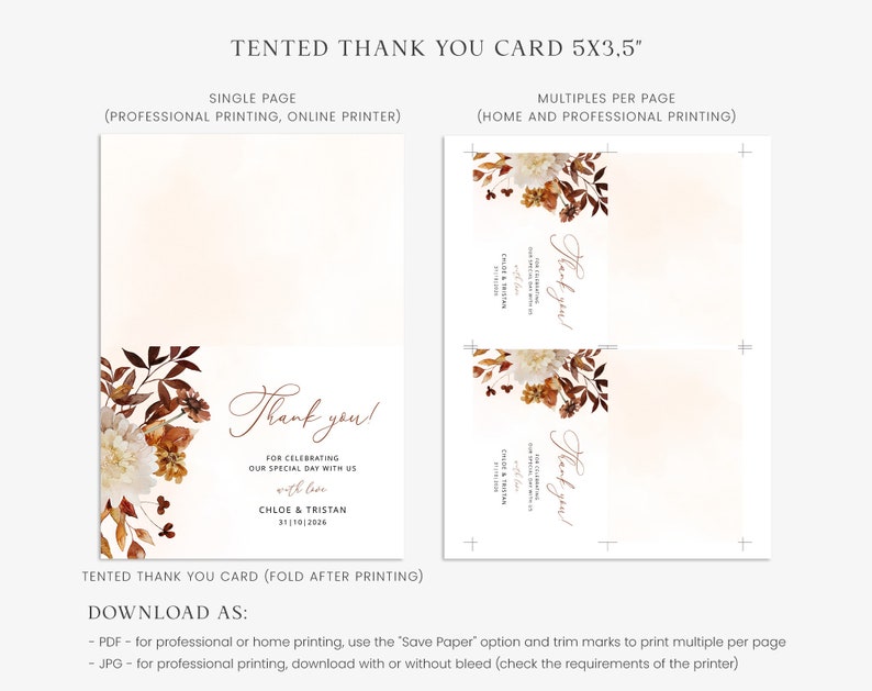 CHLOE Autumn Thank You Card Template, Fall Wedding Thank You Card, Printable Thank You Note, Wedding Editable Template, Instant Download image 5