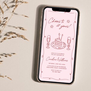 Digital Birthday Invitation Canva Template, Handdrawn Birthday Evite, Digital Invitation Template, Electronic Invitation, Retro Birthday