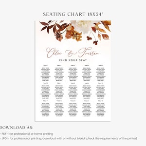 CHLOE Boho Seating Chart Template, Autumn Seating Chart, Wedding Seating Sign, Printable Seating Sign, Fall Seating Board, Find Your Seat image 4