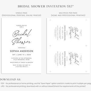 SOPHIA Minimalist Bridal Shower Invitation Template, Bridal Shower Invite, Printable Bridal Shower, Bridal Party, Corjl, Instant Download image 5