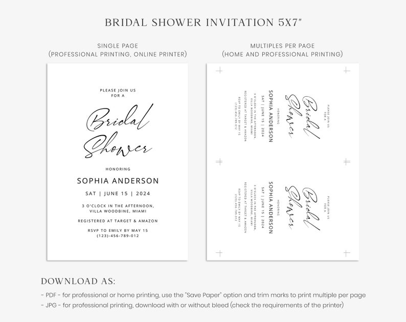 SOPHIA Minimalist Bridal Shower Invitation Template, Bridal Shower Invite, Printable Bridal Shower, Bridal Party, Corjl, Instant Download image 5