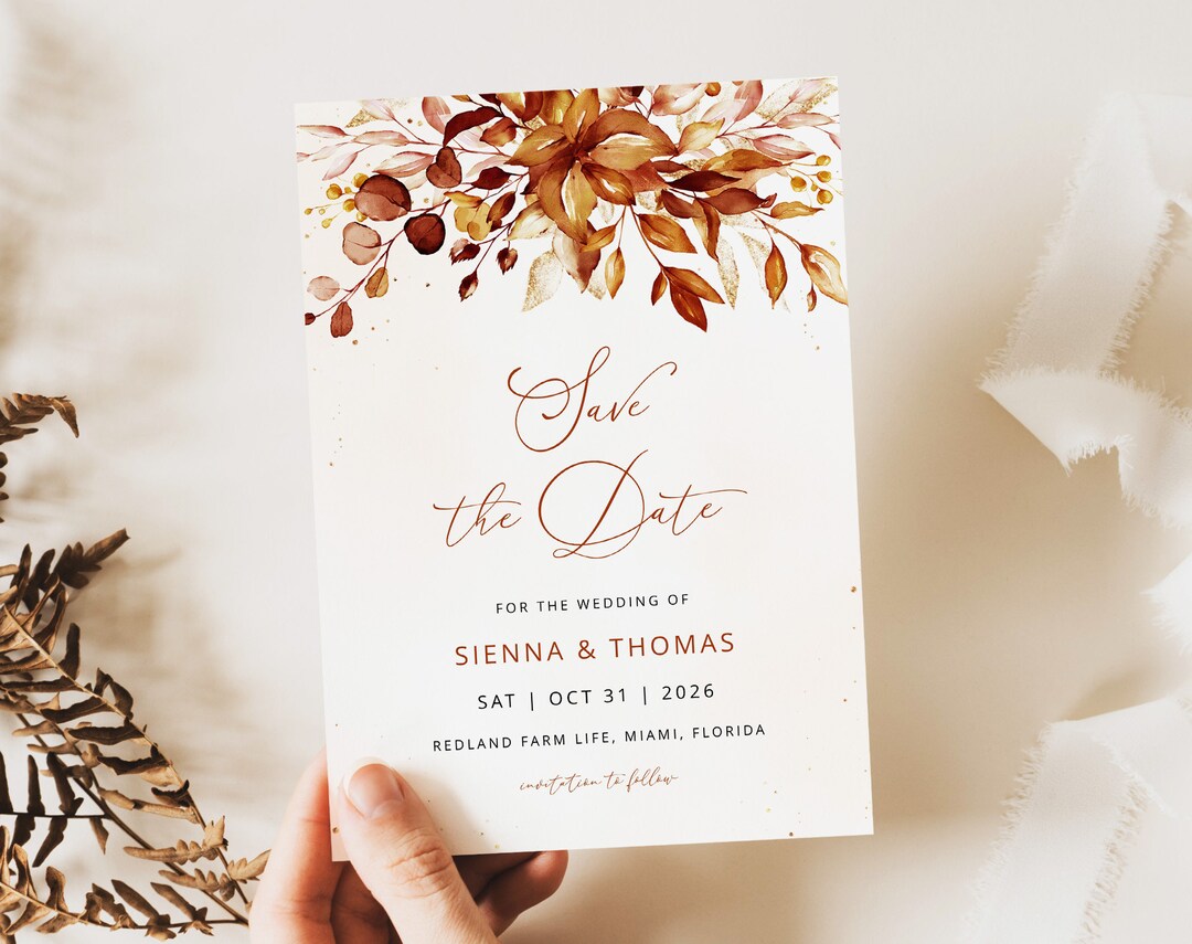 SIENNA Autumn Save the Date Template, Fall Wedding Invite, Save the