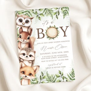 Woodland Baby Shower Invitation, Boy Baby Shower, Canva Template, Forest Baby Shower Invite, Woodland Animals, Printable Invitation