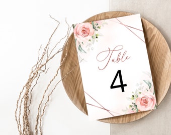 NATALIE Floral Table Numbers Template, Table Number, Wedding Seating Numbers, Printable Table Numbers, Corjl Template, Instant Download