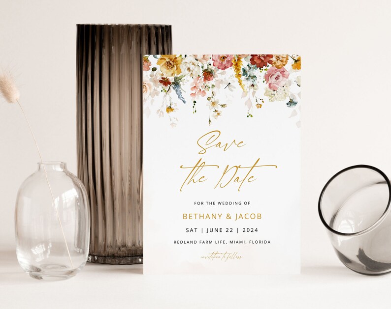 BETHANY Save the Date Template, Floral Wedding Invite, Save the Date Card, Barn Wedding, Wedding Invitation, Corjl Template Instant Download image 4