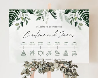 CAROLINE Greenery Wedding Timeline Template, Printable Wedding Timeline, Wedding Day Order, Wedding Itinerary, Corjl, Instant Download